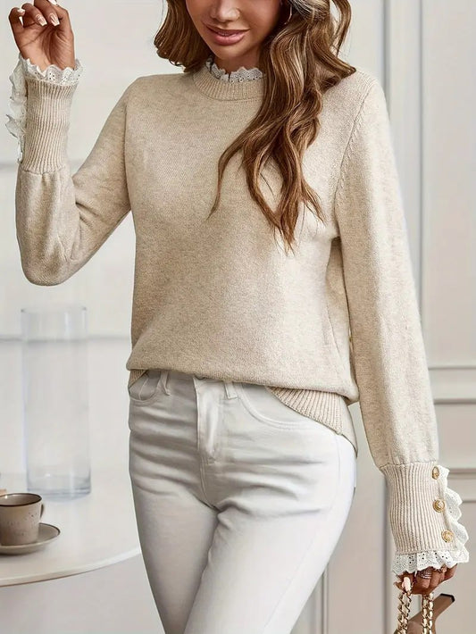 Chloe Lace Cuff Sweater – Timeless Elegance in Everyday Wear