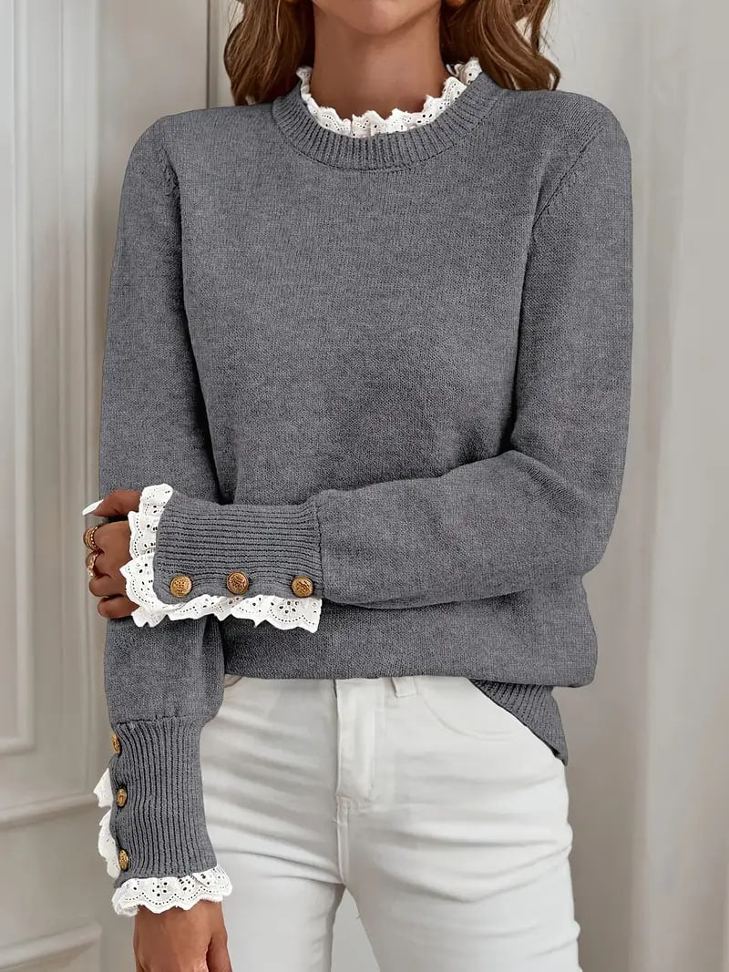 Chloe Lace Cuff Sweater – Timeless Elegance in Everyday Wear