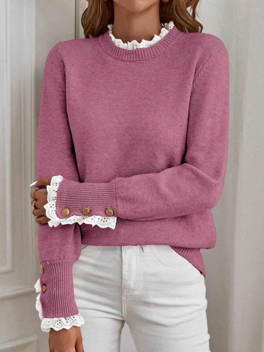 Chloe Lace Cuff Sweater – Timeless Elegance in Everyday Wear