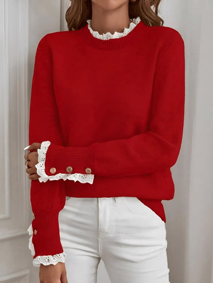 Chloe Lace Cuff Sweater – Timeless Elegance in Everyday Wear