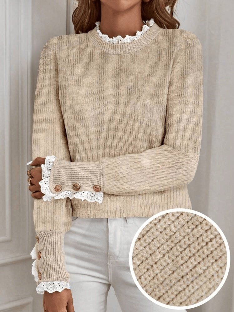 Chloe Lace Cuff Sweater – Timeless Elegance in Everyday Wear