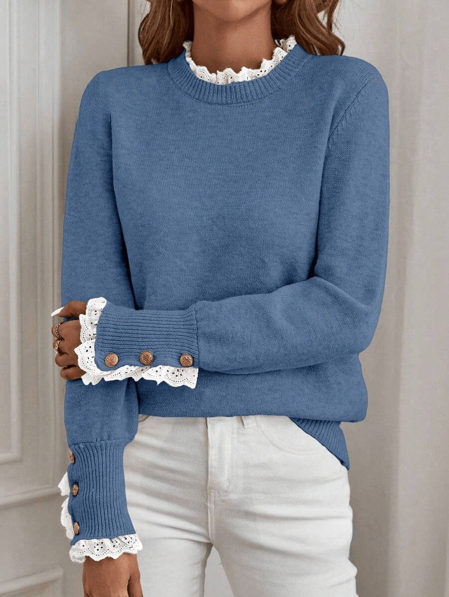 Chloe Lace Cuff Sweater – Timeless Elegance in Everyday Wear